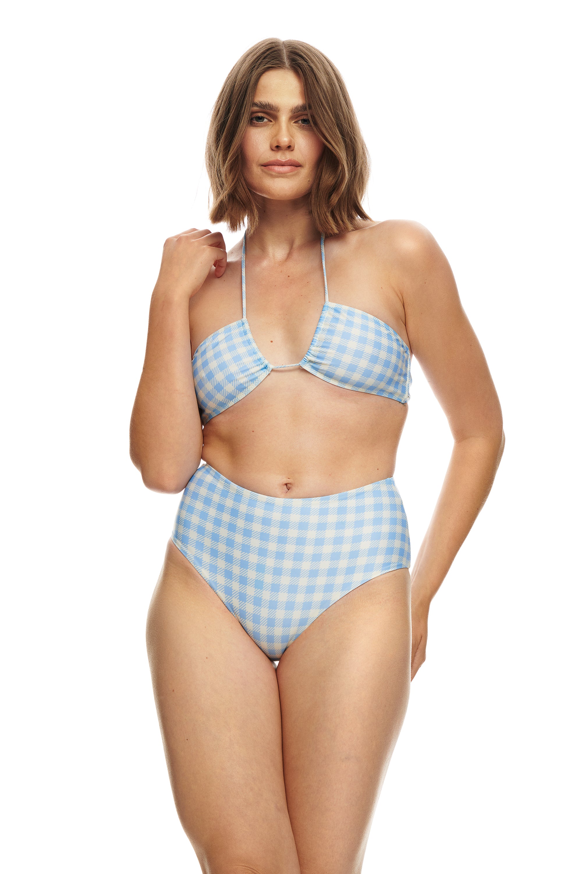 Costa Rica Bikini top-GINGHAM AQUA